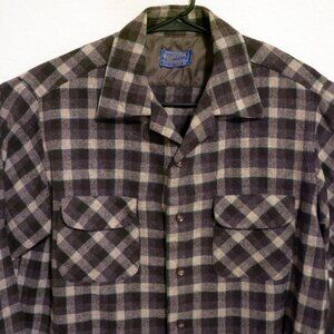 Pendleton Shirt Mens XL Long Sleeve Button Board Shirt Vintage Wool Black White